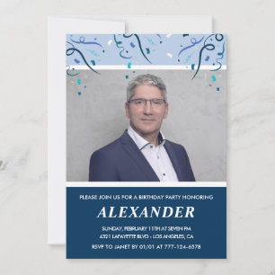 Cartes d'invitation 50 ans homme Photo Bleu Marine