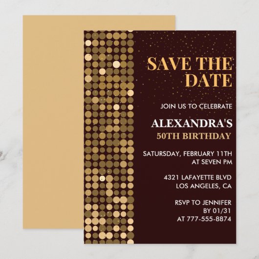 Cartes d'invitation 50e anniversaire Save the date (Devant / Derrière)