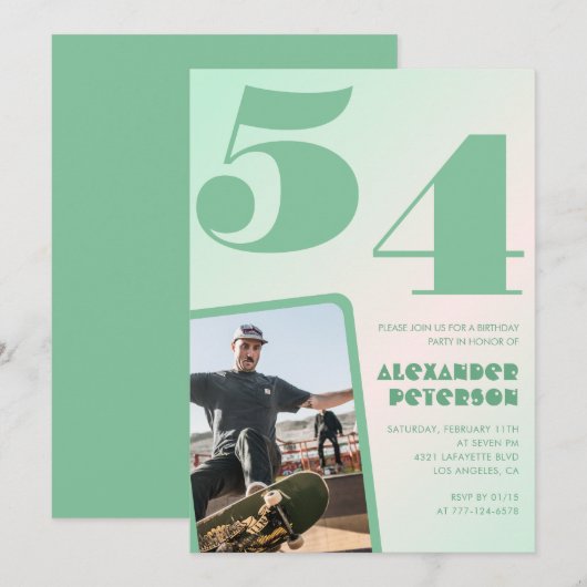 Cartes d'invitation 54ème anniversaire garçon phot (Devant / Derrière)