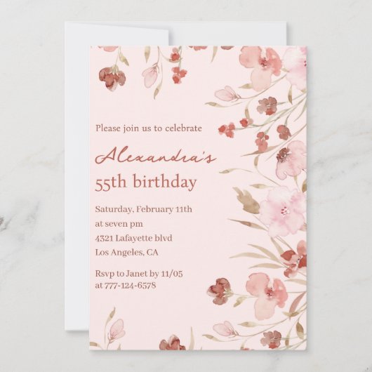 Cartes d'invitation 55e anniversaire Boho Floral C (Devant)