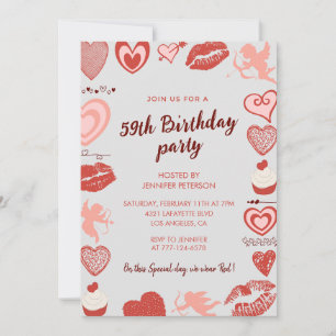 Cartes d'invitation 59ème anniversaire coeurs gris