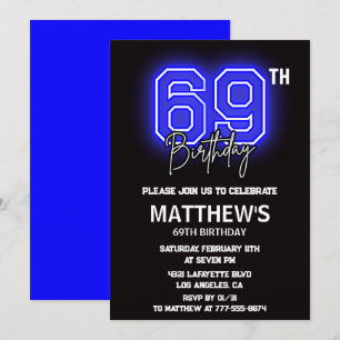 Cartes d'invitation 69e anniversaire Neon Black Ho