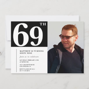 Cartes d'invitation 69e anniversaire noir et blanc