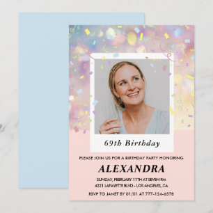 Cartes d'invitation 69e anniversaire Photo Confett