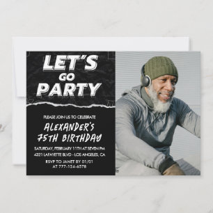 Cartes d'invitation 75 ans homme photo noir 