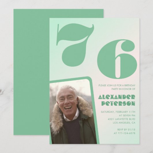 Cartes d'invitation 76e anniversaire homme dégradé (Devant / Derrière)
