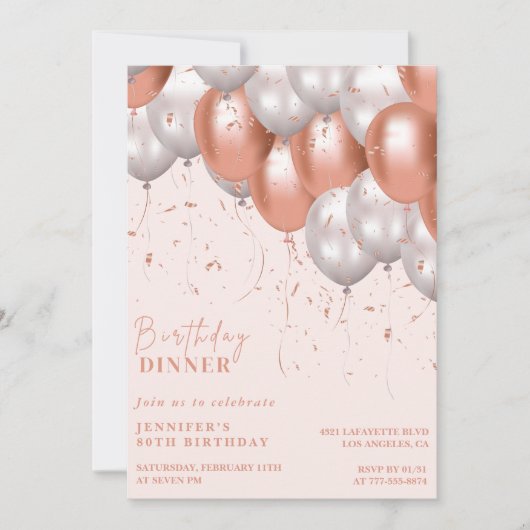 Cartes d'invitation 80 ans rose gold Balloon Glam (Devant)