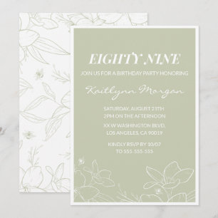 Cartes d'invitation 89ème anniversaire Floral Vert