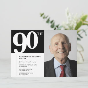 Cartes d'invitation 90 ans noires Moderne Chic Pho