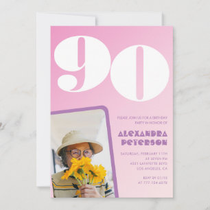Cartes d'invitation 90ème anniversaire rose Photo 