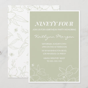 Cartes d'invitation 94ème anniversaire Floral Vert