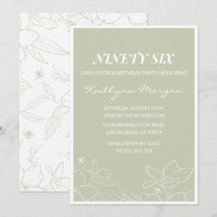 Cartes d'invitation 96ème anniversaire Floral Vert