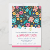 Cartes d'invitation 98e anniversaire motif floral (Devant)