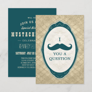 Cartes d'invitation à cadre vintage Mustache Bash