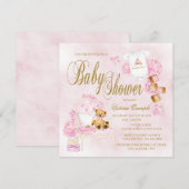 Cartes d'invitation à la baby shower fille aquarel (Devant / Derrière)
