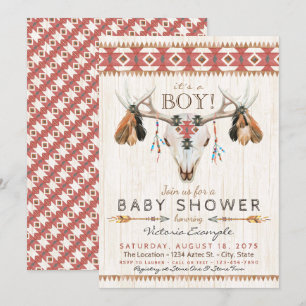 Cartes d'invitation à la baby shower tribal crâne