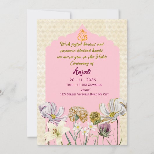 Cartes d'invitation à la cérémonie de haldi (Devant)