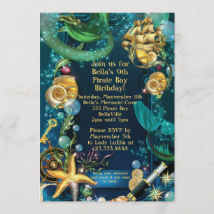 Cartes d'invitation à la fête de pirate sirène