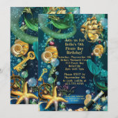 Cartes d'invitation à la fête de pirates sirènes (Devant / Derrière)