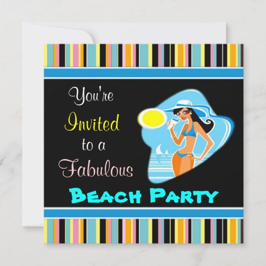 Cartes d'invitation à la fête de plage (Devant)