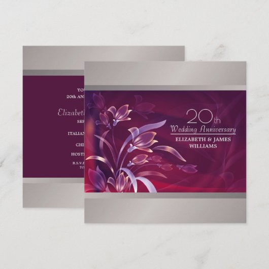 Cartes d'invitation à la fête des 20 ans de mariag (Devant / Derrière)