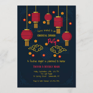 Cartes d'invitation à la soirée des lanternes roug