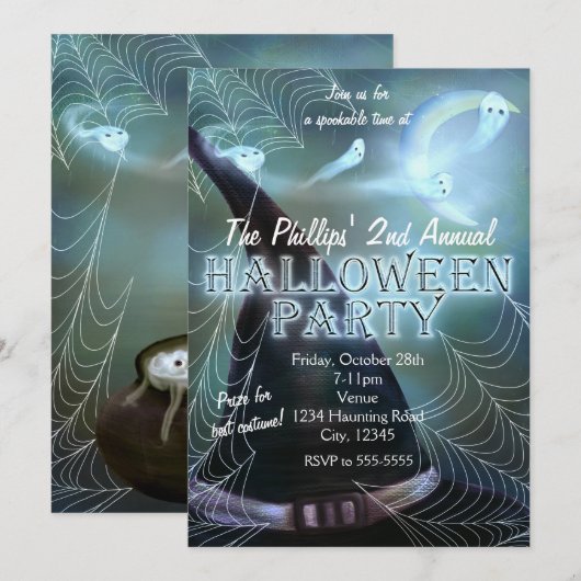 Cartes d'invitation à la soirée d'Halloween de nui (Devant / Derrière)