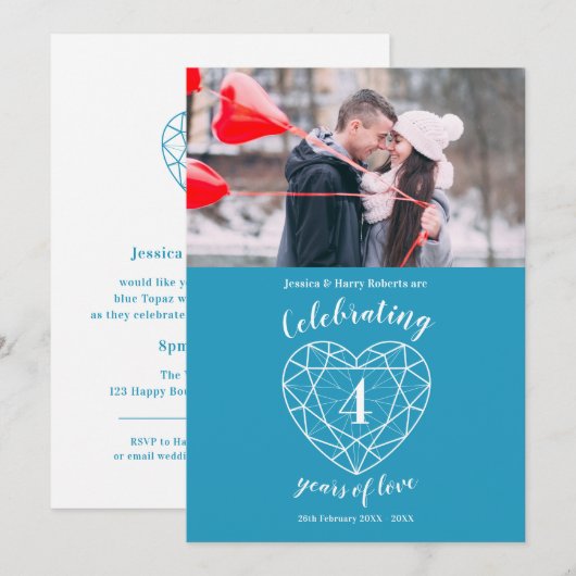 Cartes d'invitation à l'anniversaire de 4 ans avec (Devant / Derrière)