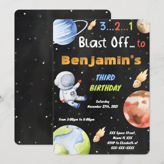 Cartes d'invitation à l'espace modifiables (Devant / Derrière)