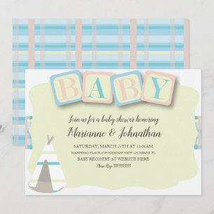 Cartes d'invitation à motifs boho et carreaux pour