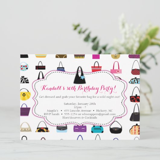 Cartes d'invitation à thème de sac à main - HANDBA (Debout devant)