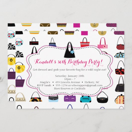 Cartes d'invitation à thème de sac à main - HANDBA (Devant / Derrière)