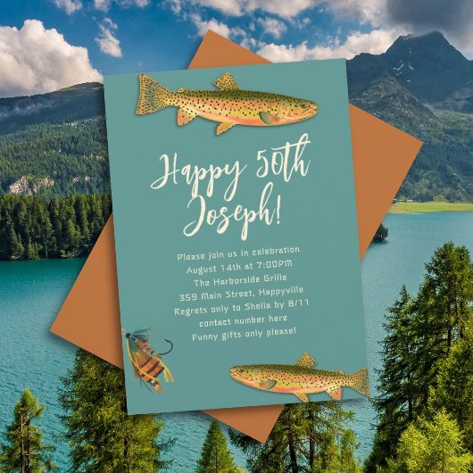 Cartes d'invitation à thème pêche à la truite pour