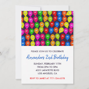 Cartes d'invitation à une fête colorée pour le 2e