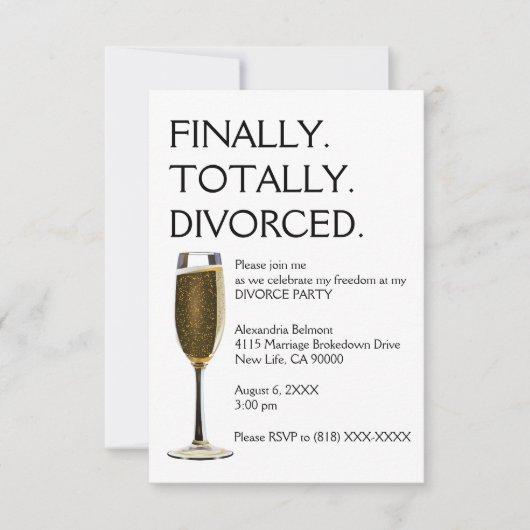 Cartes d'invitation à une fête de divorce (Devant)