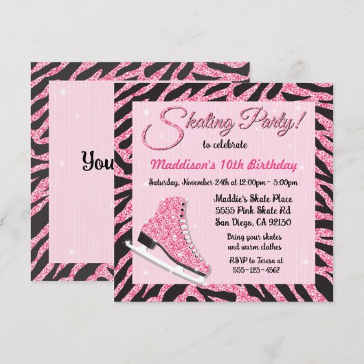Cartes d'invitation à une fête de patin à roulette (Devant / Derrière)