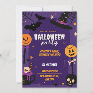 Cartes d'invitation à une fête d'Halloween Purple