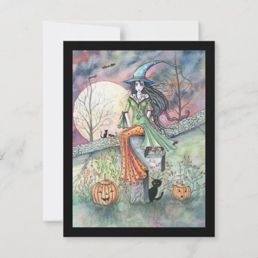 Cartes d'invitation à une fête d'Halloween sorcièr (Devant)