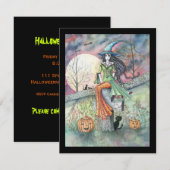Cartes d'invitation à une fête d'Halloween sorcièr (Devant / Derrière)