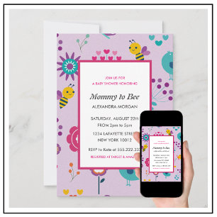 Cartes d'invitation à une fête prénatale Bee Maman