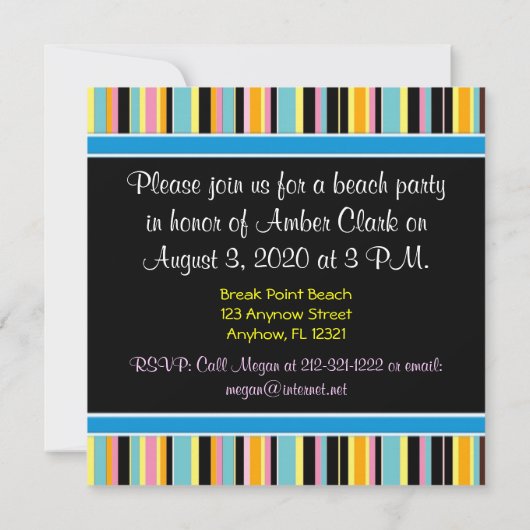 Cartes d'invitation à une fête sur la plage (Dos)