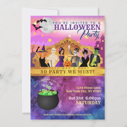 Cartes d'invitation à une soirée d'Halloween (Devant)