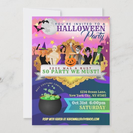 Cartes d'invitation à une soirée d'Halloween (Devant)