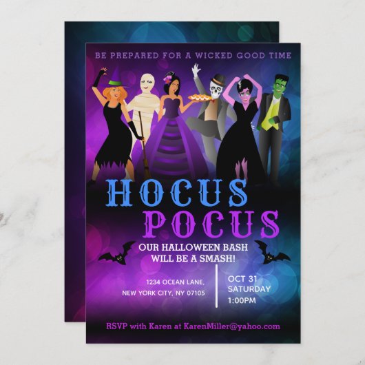 Cartes d'invitation à une soirée Halloween (Devant / Derrière)