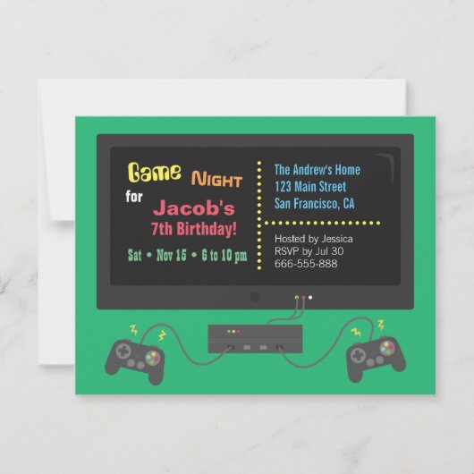 Cartes d'invitation à une soirée jeux vidéo à la t (Devant)