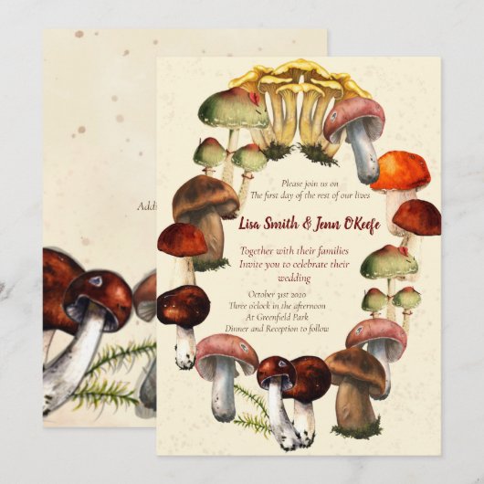 Cartes d'invitation Anneau de Fées Champignons (Devant / Derrière)