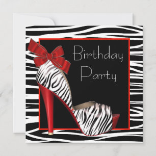 Cartes d'invitation anniversaire Femme Zèbre Rouge