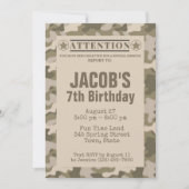 Cartes d'invitation anniversaire thème camouflage  (Devant)