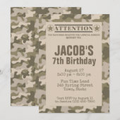 Cartes d'invitation anniversaire thème camouflage  (Devant / Derrière)