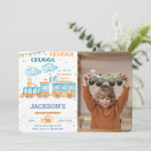 Cartes d'invitation anniversaire train modifiables (Debout devant)